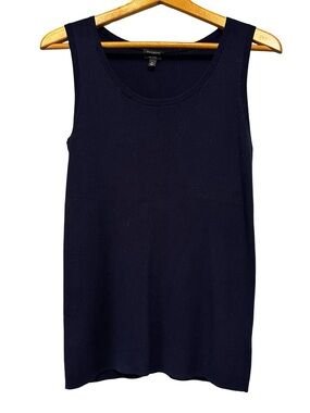 Talbots Navy Blue Ribbed Sleeveless Sweater Size Medium Pima Cotton Scoop Neck